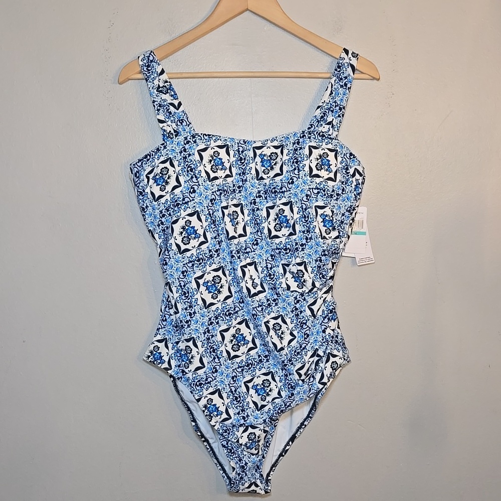 Jantzen Glamour One-Piece Floral Adjustable Straps Tummy Control Swimsuite